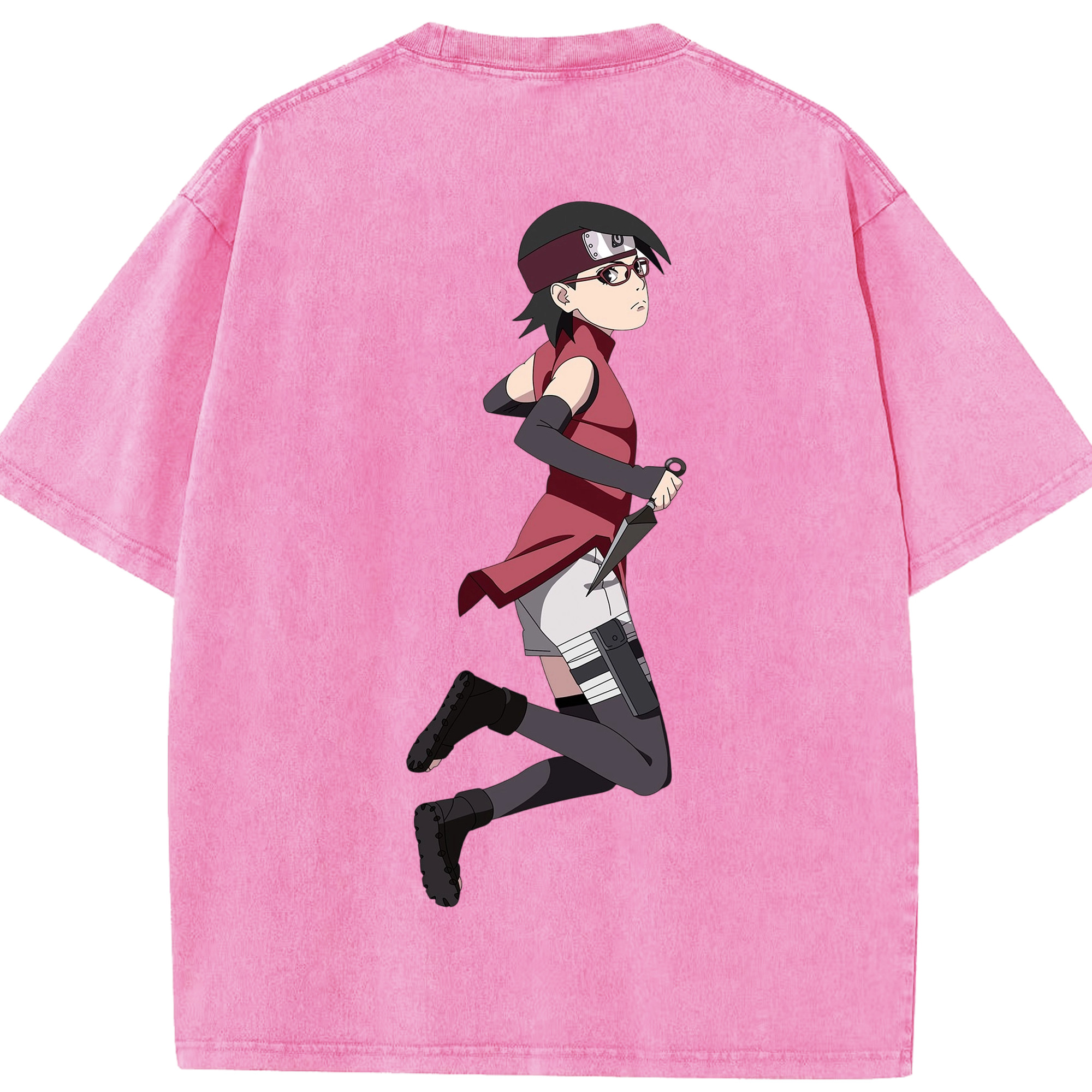 （画像用） NARUTO -ナルト- うちは サラダ Uchiha Sarada 綿100% ヴィンテージ風 半袖Tシャツ（背面プリント）